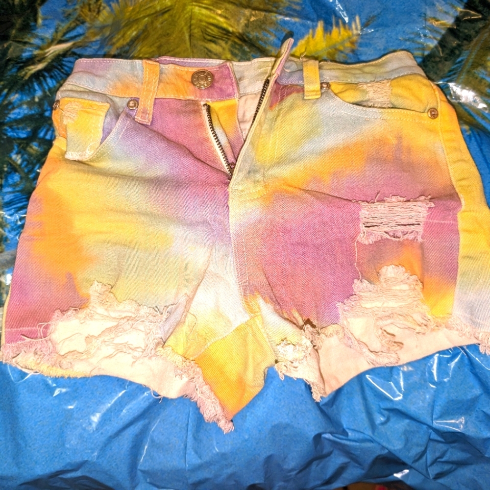 Colorful high waist jean shorts